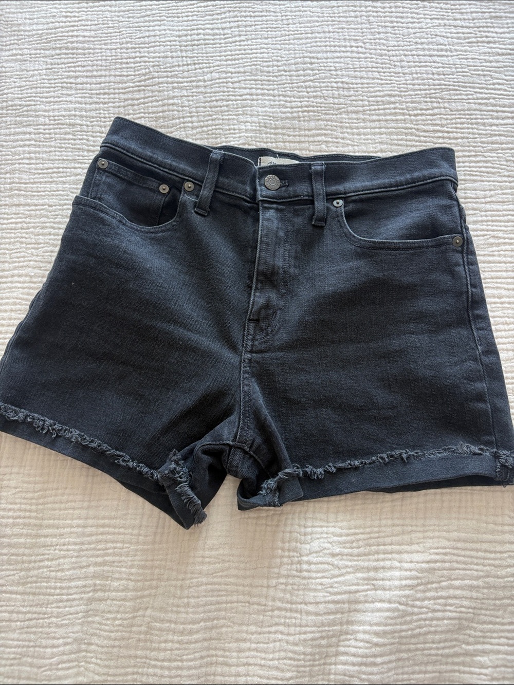 Madewell Black High-Rise Frayed Hem Denim Shorts